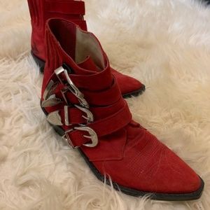 TOGA Pulla Ankle Boots - Red Suede 35